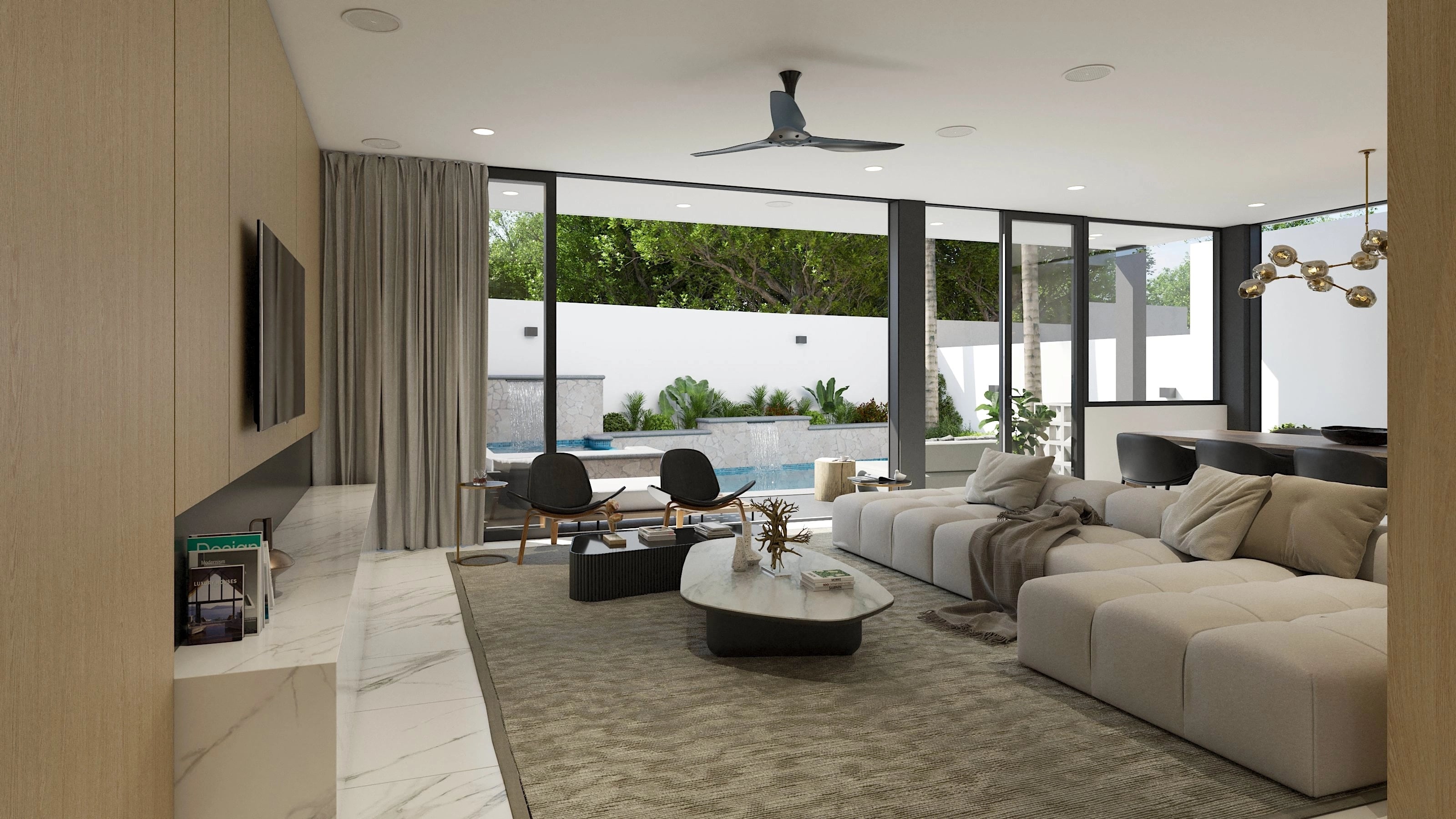 Flamingos — render 3D fotorrealista y ejecución residencial en Bucerías, Nayarit.