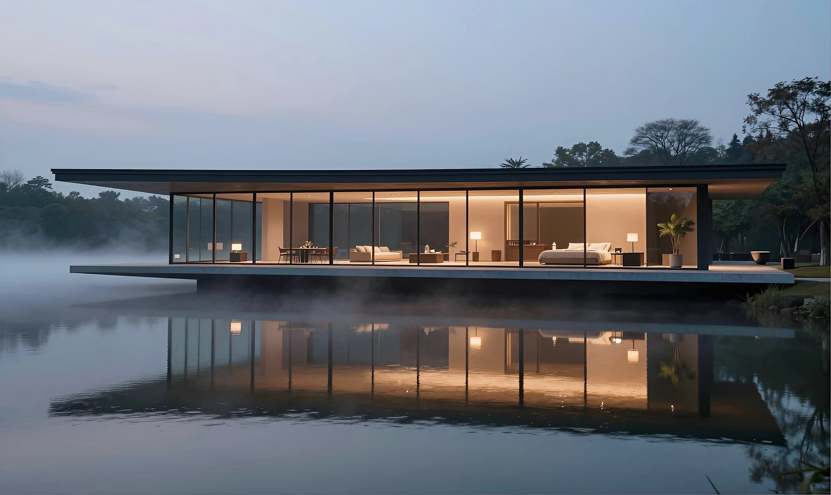 Mist House — architectural concept render exploring contemporary minimalism and lighting by WaterMelon Arch Studio.